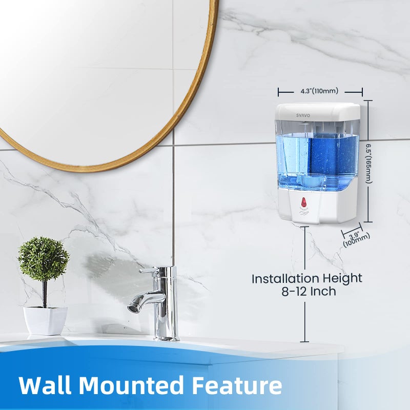 SVAVO Automatic Soap Dispenser Touchless, 21oz/600ml Soap Dispenser Wall Mount, Liquid Soap Dispensers for Hand Soap Refill, Bathroom, Kitchen, Household, Commercial Place, ABS Plastic White - Image 3